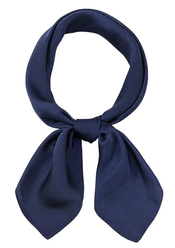 CHUNG Womens Scarf Satin Solid Color Fashion Girls Scarves bandana 50s Retro Emulation Silk Handbag Hair Ribbons Handkerchief Necktie Square 27.5 Navy Blue