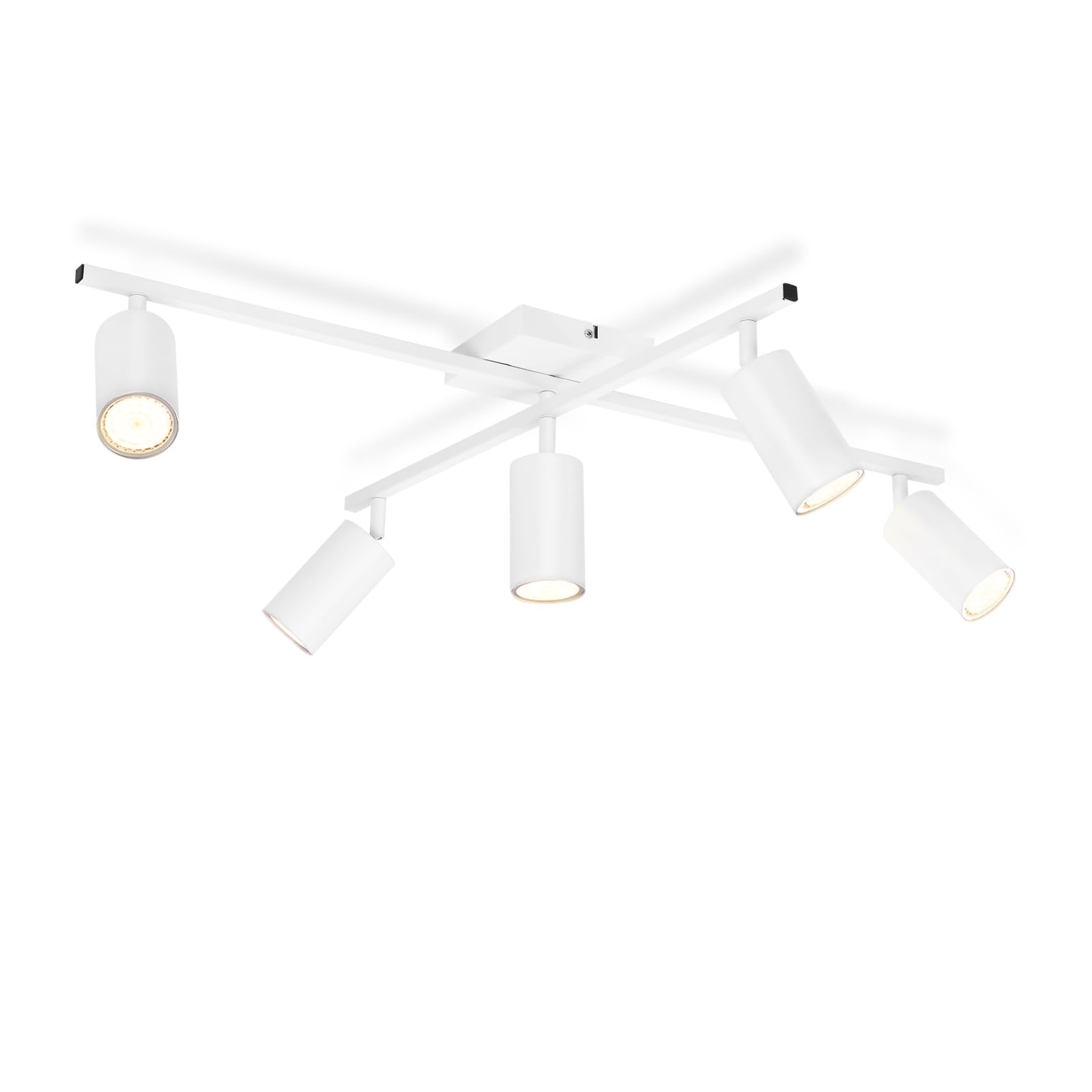 LED Deckenstrahler Weiß Spots Deckenleuchte 5 Flammig Deckenspots | Küche 350°Schwenkbar modern Deckenlampe Strahler Wohnzimmerlampe Industrial für Esszimmer inkl. 6 × GU10 3000K Leuchtmittel