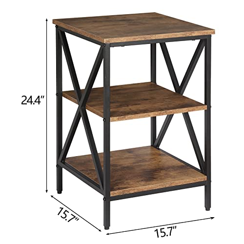 Nouva AE1230 Industrial End Table 3-Tier Side Table With Shelves Heavy Duty Square Accent Table Sofa Table Couch End Table thumb #2