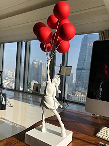 Mkoj Sculptures Decor Luxurious Balloon Girl Statues Banksy Flying Balloons Girl Art Sculpture Resin Craft Home Decoration 57Cm 57Cm Red Balloon #TOP5