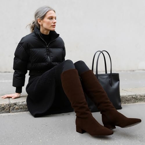 Modatope Knee High Boots Women Square Toe Chunky Low Heel Side Zipper Fall Winter Tall Boots for Women4