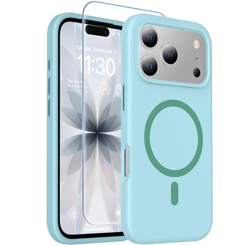 toaksi Magnetic for iPhone 17 Pro Max Case [Compatible with MagSafe] [Soft Anti-Scratch Microfiber Lining],Premium Silicone with Screen Protector,Shockproof Protective Phone Case 6.9",Light Blue