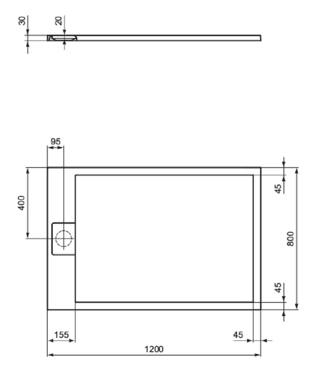 Ultraflat S I.Life Receveur de Douche Ultraplat 3 cm d'Épaisseur, Rectangulaire 120 x 80 cm, Finition Pierre Texturée, Naturellement Anti-Dérapant, Cache-Bonde Fourni, Blanc