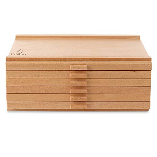 7 Elements 6 Drawer Wooden Artist Storage Supply Box For Pastels, Pencils, Pens, Markers, Brushes And Tools #TOP3