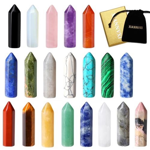 XIANNVXI 20 Pcs Healing Crystals Set Crystals Gemstones Wands Bulk Crystal Gifts Reiki Polished Stones Crystal Points Assorted Crystals for Beginners Collection