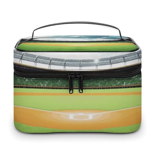 Bolsa de maquillaje de gran capacidad con acabados impermeables y asa superior