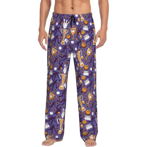 Bowling Game Print Adult Sleep Lounge Pajama Pants,Men Pajama Bottoms With Pockets Drawstring