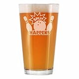Bevvee Split Happens - Pint Glass for Beer - Funny Bowling Themed Gifts and Decor for Bowlers - 16 oz Glass
