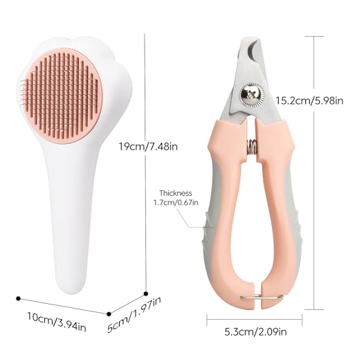 Self-Cleaning Cat Brush for Shedding with Cat Nail Clipper 2-Piece Set for Pets That Shed a Lot or Have Overgrown Nails,Including Long-Haired & Short-Haired Cats, Small & Medium Dogs, Rabbits and More