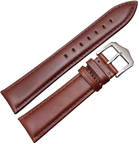 Bracelet de montre en cuir véritable doux avec boucle en métal argenté poli