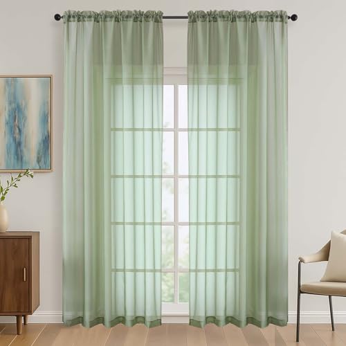 Image of OVZME Sage Green Bedroom Curtains 2 Panel Sets 90 Inch Length, 59 Inch Extra Wide Light Filtering Light Weight Soft Window Treatment Panels for Study Room Living Room Guest Room, 59Wx90L Inches