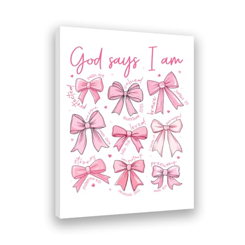 Redland Art Pink Bow Wall Art Framed Canvas 11.5x15 Inches Coquette Christian Scripture Quotes for Pink Bedroom & Bathroom, Inspirational Gift for Teen Girls, Dorm Room Decor, Aesthetic Bow Picture