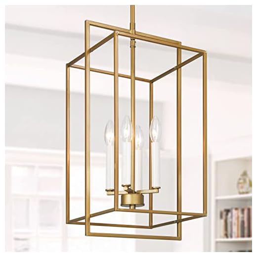 GEPOW Gold Chandelier, Modern 4-Light Foyer Chandeliers Linear Lighting Fixture for Dining Room, Stairway, Living Room, Bedroom and Entryway