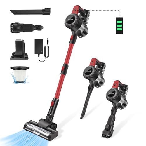 Aspirateur Balai sans Fil sans Sac Multifonctions 6 en 1- Lumière LED - Filtre HEPA Lavable - Puissant -Compact - Léger - 140W - 21V Batterie 3,0 Ah Autonomie 40 Min -Multifonction pour Maison
