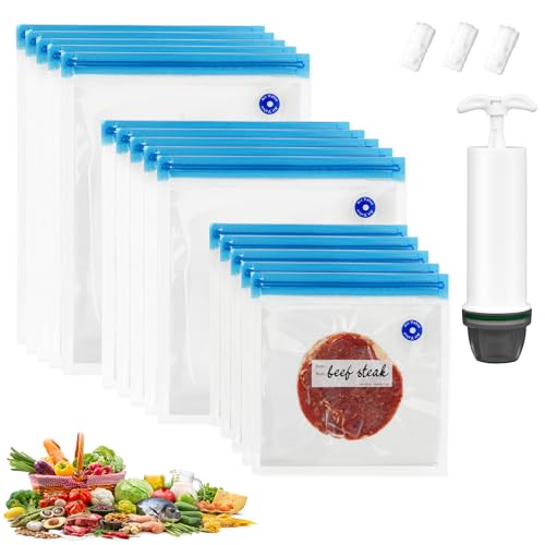 MLACXLT Vakuumbeutel Set 15 Stück mit Handpumpe – 5x 21x22cm, 5x 26x28cm, 5x 26x34cm – BPA-frei Vakuumierbeutel Lebensmittel, Zip Beutel, Gefrierbeutel, Vacuum Bags Wiederverwendbar MLACXLT Vakuumbeutel Set 15 Stück mit Handpumpe – 5x 21x22cm, 5x 26x28cm, 5x 26x34cm – BPA-frei Vakuumierbeutel Lebensmittel, Zip Beutel, Gefrierbeutel, Vacuum Bags Wiederverwendbar