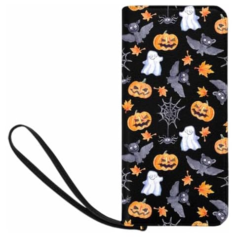 Sepmxagt Womens Wristlet Wallets Halloween Pumpkin, Bat, Web Wristlet Wallet Wristlet Wallet Coin Purse with Wrist Strap Slim Sallet Card Case Purse Wallet with Wristlet Cover