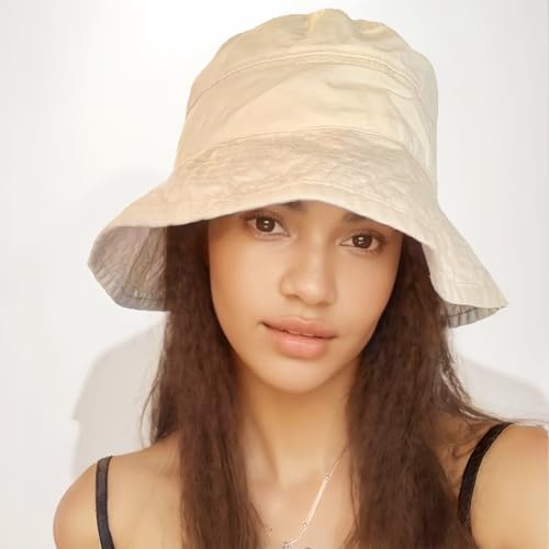 Bucket Hats for Women Washed Cotton Packable Summer Beach Sun Hats Mens Womens Bucket Hat for Travel Fishing Hat Beach Hat Beige3