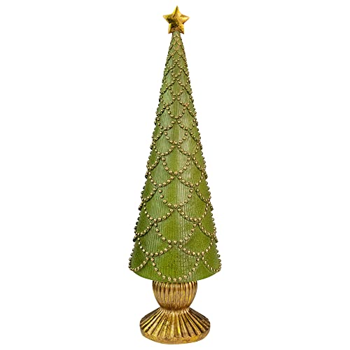 17" Green Christmas Tree Cone On Pedestal With Star Topper Tabletop Decor #TOP22