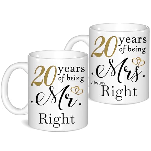 20 Year Anniversary Coffee Mugs Set of 2 20th Anniversary Wedding Gifts for Wife Husband Parents Grandparents Men Women Him Her 20 Year Valentines Engagement Couple Cups