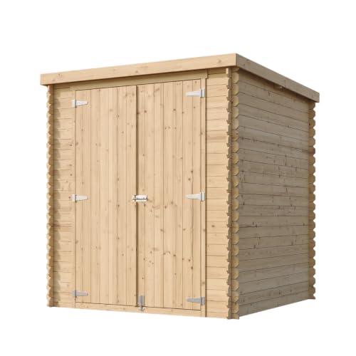 TIMBELA M309C1 Caseta de Jardín de Madera 3,53 m², Cobertizo Exterior para Bicicletas y Herramientas, Caseta de Almacenamiento con Paredes de 19 mm, Puertas Dobles, Sin Suelo
