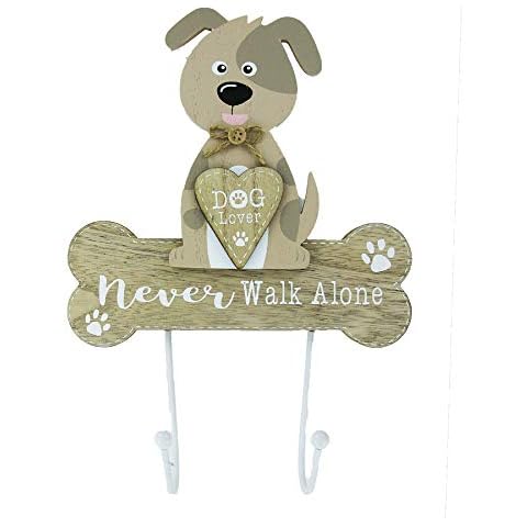 Dog Lead Hook Twin Hooks Wall Mounted Never Walk Alone Dog Lover Gift Cover