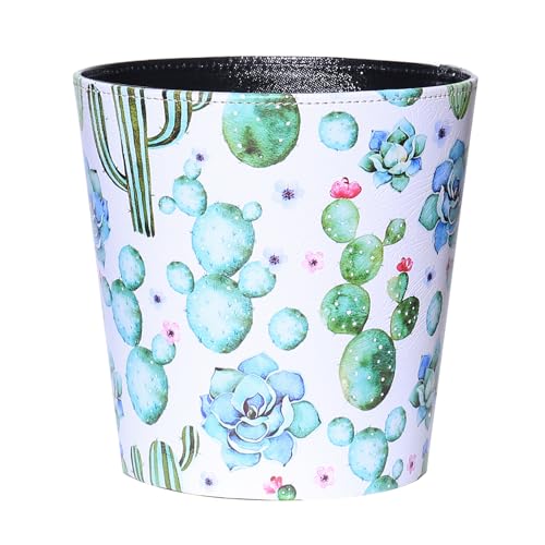 Image of PU Leather Small Trash Can Wastebasket, Round Garbage Container Basket for Bathrooms, Laundry Room, Kitchens, Offices, Kids Rooms, Bedrooms,Dorms,Home Decorative Art Bin, 2.9 Gallon(Floral Breeze)