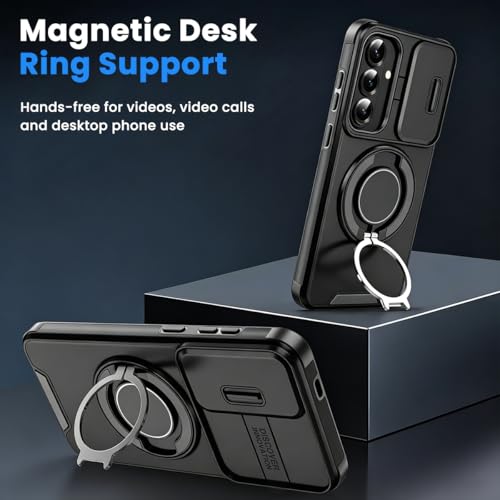 Image of ZORBES Compatible with Galaxy S26 Plus, S26 Plus Case with Military Grade Shockproof Rugged, Magnetic Desk Ring Anti-Scratch PC Phone Case with TPU Bumper, Sliding Lens Guards