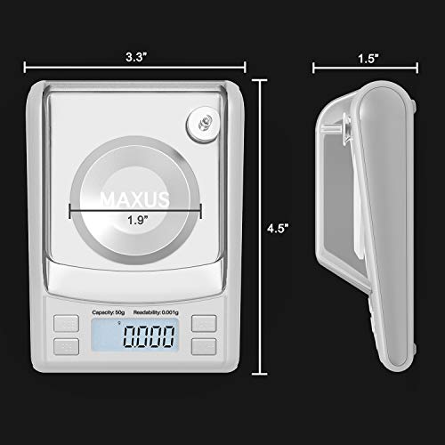 Maxus Dante Digital Milligram Scale 50G/0.001G, Includes A 20G Calibration Weight, A Scoop, A Powder Pan And Tweezers, In Silver #TOP1
