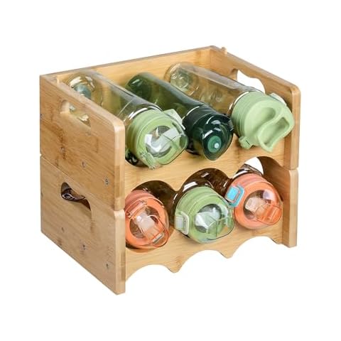 MAOCHI Wine Rack, Water Bottle Organizer, Bamboo Storage Racks Minimalism Style, 6-Bottle Stackable Wine Cellar Racks, Tabletop Free Standing Wine Bottle Stand Holder Shelf for Home Kitchen Bar Cover