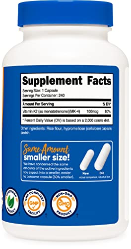 Nutricost Vitamin K2 (Mk4) 240 Capsules (100Mcg) - Gluten Free And Non-Gmo #TOP3