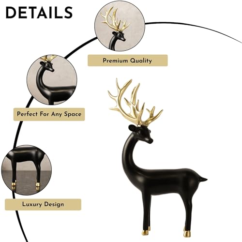 Image of ARMONIA Black Reindeer Figurine with Gold-Toned Antlers Decorative Statue in Lightweight & Durable Design | Luxury Home Decor Accent & Perfect Gifting, Figurine for Home Decor Gift, Housewarming