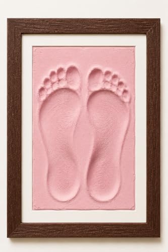 Image of Adult, Couple, Blessings Clay Handprint & Footprint Kit with XL Box Frame (37cm x 28cm x 2.5cm) & Impression Clay (750 GMS) (Brown Frame-Pink Clay)