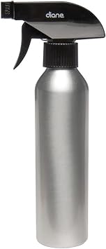 Diane Aluminum Spray Bottle Applicator with Nozzle for Hair Styling and Coloring Small - 9.4 x 1.5, 8oz Capacity Silver