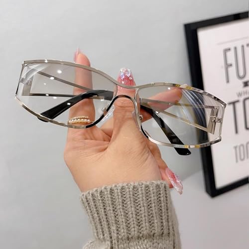 Y2K Sunglasses for Women – Retro 2000s Wrap Around Rimless Metal Frame UV400 Trendy Fashion Shades4