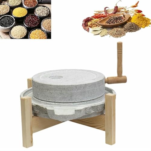 Stone Mill Grinder with Wooden Handle for Grinding Soymilk, Tea, Flowers, Herbs, and Spices - Features Adjustable Pressure