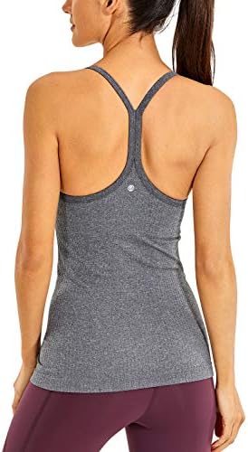 CRZ YOGA Seamless Workout Tank Tops for Women Racerback Athletic Camisole Sports Shirts with Built in Bra Light Grey Small