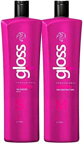 Kit Escova Progressiva Gloss - Shampoo Dilatador 1L, Máscara Reco...