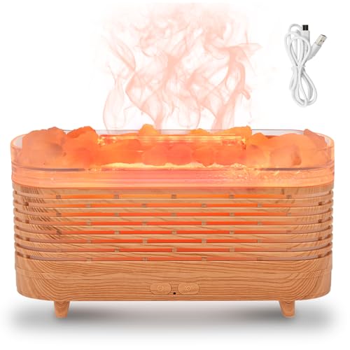 Kqpoinw Diffusore di Oli Essenziali & Lampada di Sale Himalaya, 7 colori Luci LED Diffusore di Aromi, 120ml Umidificatore Ultrasonico,Lampada di Sale Aromaterapia con Effetto Fiamma per Casa Ufficio