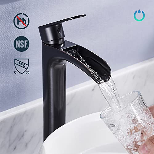 Forious Bathroom Vessel Sink Faucet Oil Rubbed Bronze, Antique Brass Bathroom Faucet Waterfall With Cupc Supply Line, Oil Rubbed Bronze Bathroom Faucet One Hole, Tall Faucet For Bathroom Sink 1 Hole #TOP7