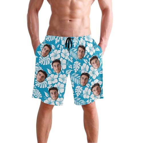 Personalized Blue Flower Picture Men's Swim Trunks for Family Father's Day2