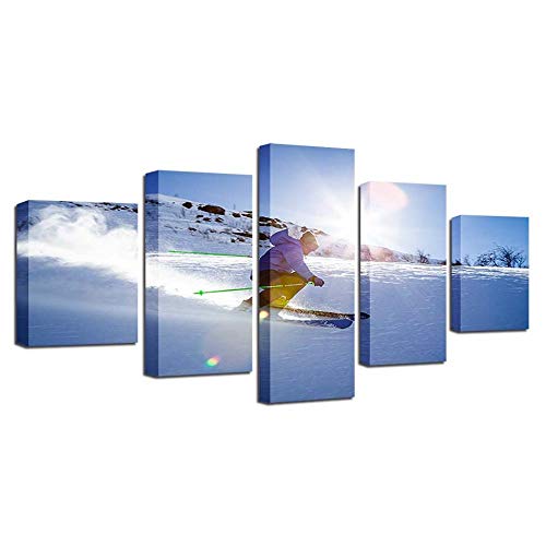 Tableau mural ski en 5 pièces pour décoration salon moderne