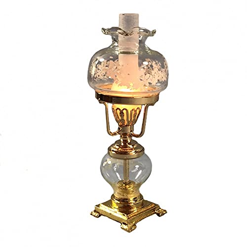 Melody Jane Dollhouse Fancy Victorian Oil Lamp Gold Etched Glass Shade Electric Lighting