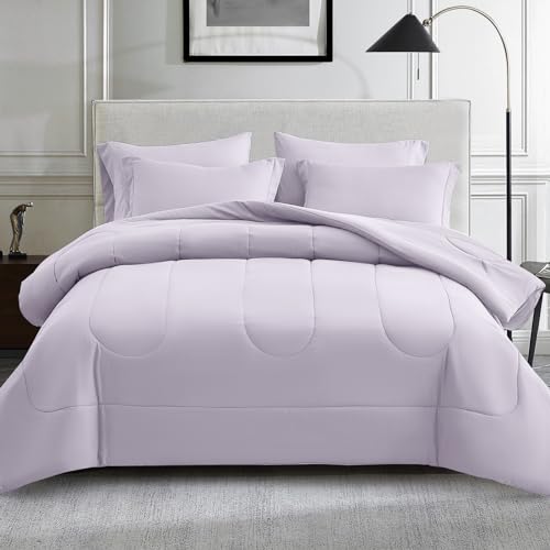 Maple&Stone Lavender Comforter Set Queen, 7 Pieces Bed in a Bag Light Purple - Lightweight Bedding Set with Comforter, Sheets, Pillowcases & Shams, Lilac Purple