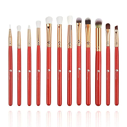 Start Makers Premium Synthetic Bristle Makeup Brushes Set with Bag- Red, Pack of 12