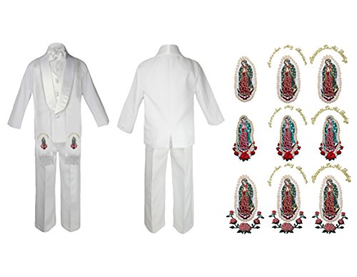 Image of Baby Boy Communion Shawl Lapel Jacket Suit Gold Guadalupe on Stole SM-20