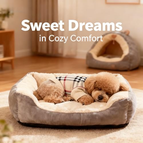 Image of Small /Medium Dog Sweater, Warm Dog Winter Coat w /Sleeves, Comfortable High Neck & Leash Hole, Premium Dog Clothes for Mini Poodle-Best for Holidays, Daily Walks S Apricot