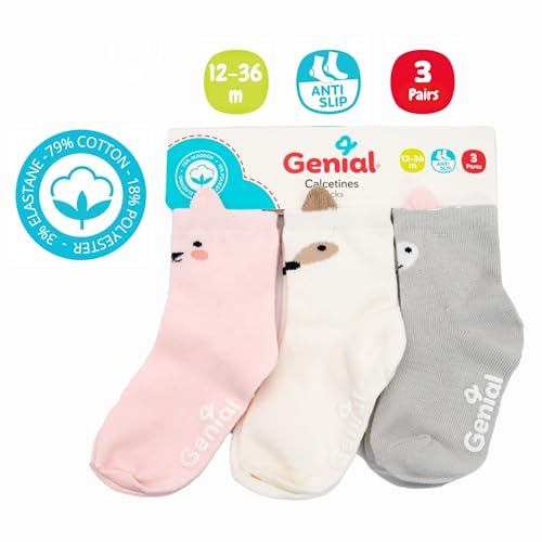Genial Baby Grip Socks – 3 Pairs, Non-Slip Sock with Grips. Soft and Breathable, Perfect for Newborn, Ideal for Walk and Play2
