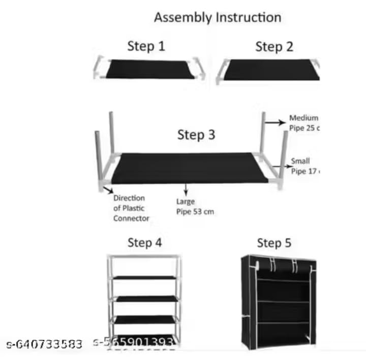 Image of Easy Buy 4 Shelves Shoe Rack Plastic Grey with Zip Door Cover & Side Pockets, Multiuse Storage Rack for Footwear, Toys, Clothes with Dustproof Cover 4 Shelves