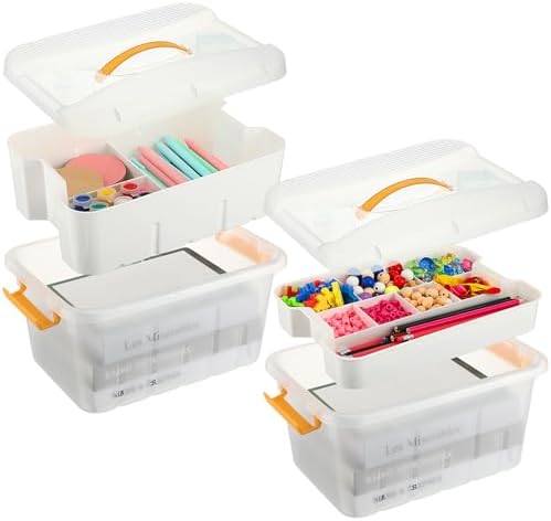 RimCereal 2 Pcs 12 Qt Storage Box with Removable Tray Clear Plastic Storage Container with Lid for Seasonal Decor, Tool, Office Supplies, Art, Craft Supplies, Sewing Utility Box