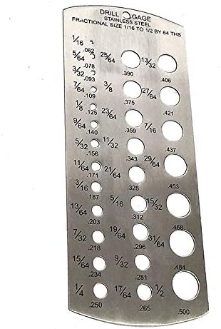 Diy Hand Tool Drill Gauge Stainless Steel 1/16"- 1/2" By 64Ths- Imperial Standard